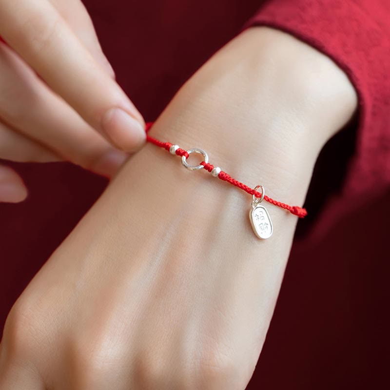 Carmiora Armband aus 925er-Sterlingsilber, Glück, Glück, Frieden, Freude, Lotus, Frieden, Schnalle, rote Schnur