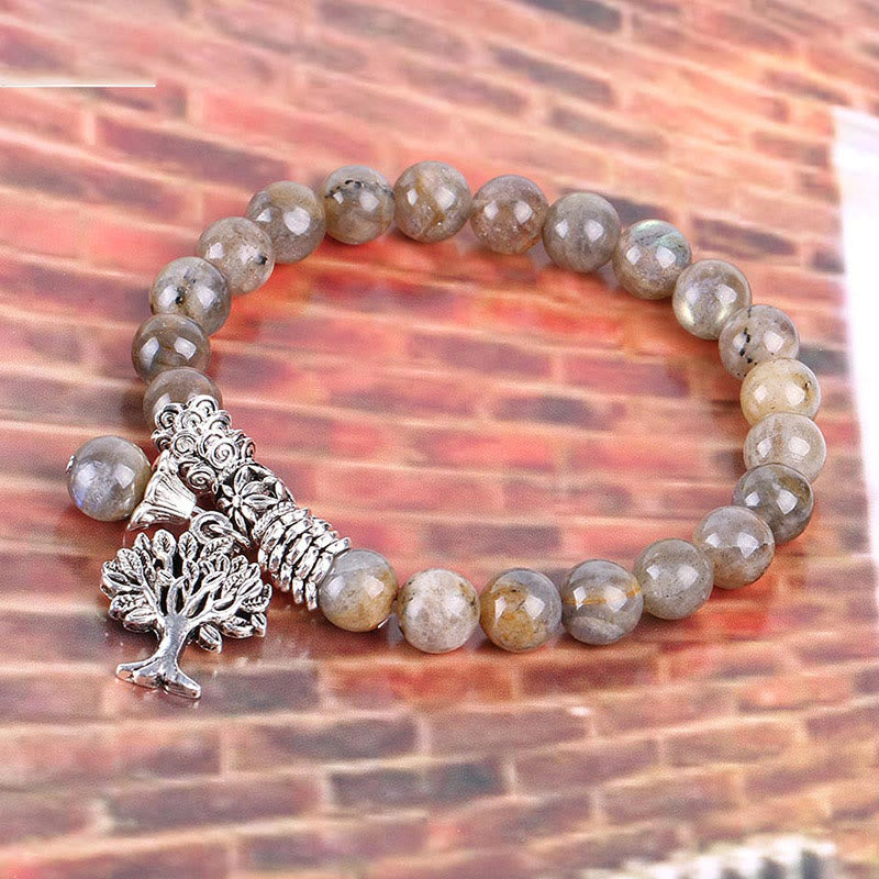 Carmiora Stretch-Armband mit natürlichem Edelstein, Baum des Lebens, Glücksbringer