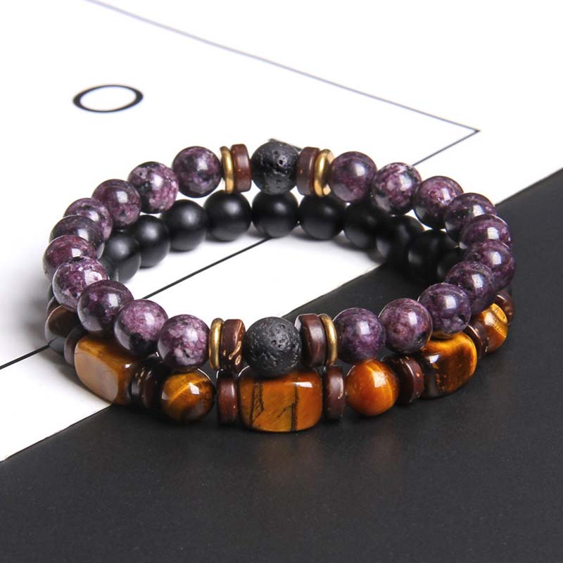 Carmiora 2 Stück Heilkristall-Kaiserstein-Tigerauge-Perlenarmband
