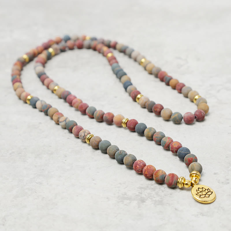 Carmiora 108 Mala Perlen Picasso Jaspis Stein Mut Energie Armband