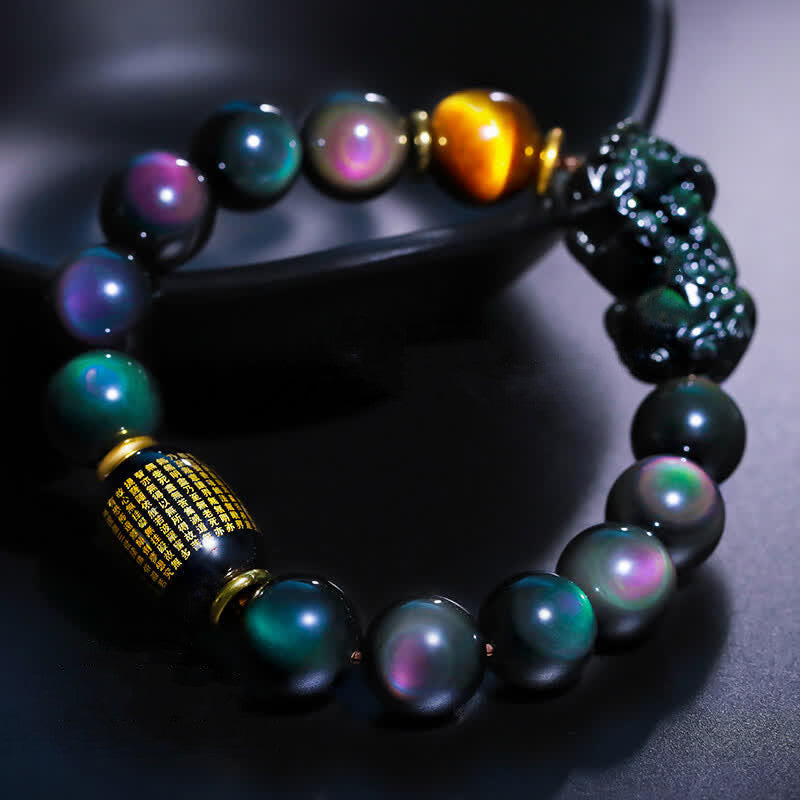 Carmiora FengShui PiXiu Regenbogen Obsidian Schwarzer Onyx Tigerauge Positives Armband
