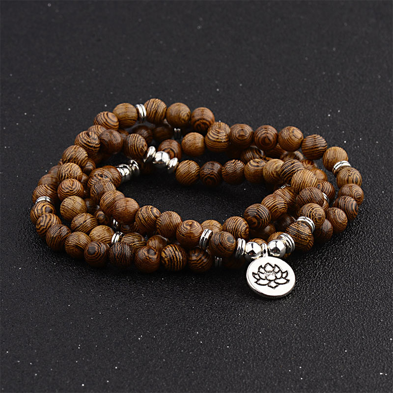 Carmiora Tibetisches Blitzschlag-Holzarmband Lotus Buddha Mala