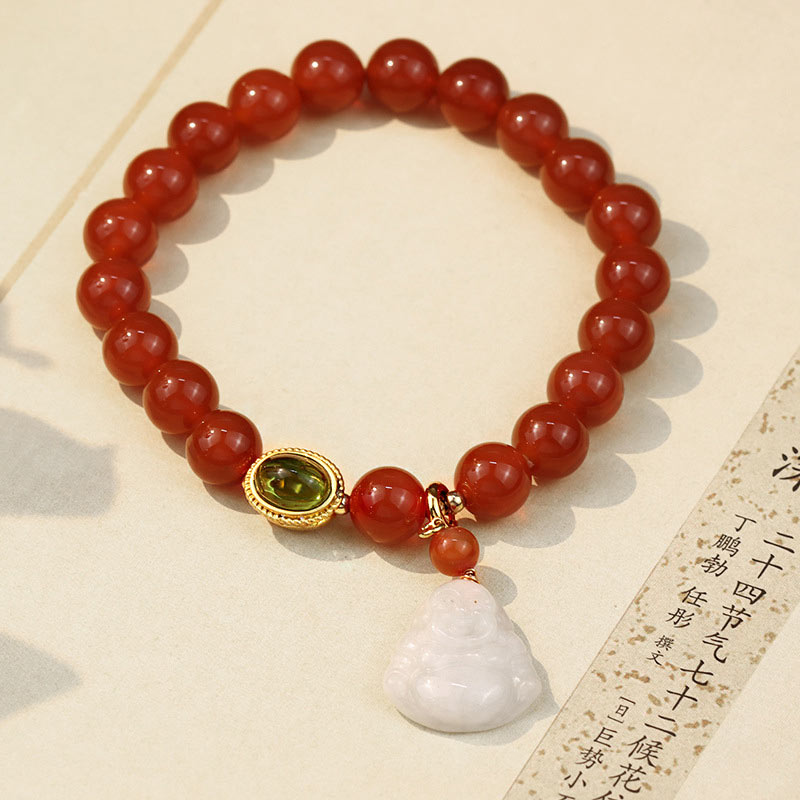 Carmiora Buddha-Erfolgsarmband aus natürlichem rotem Achat