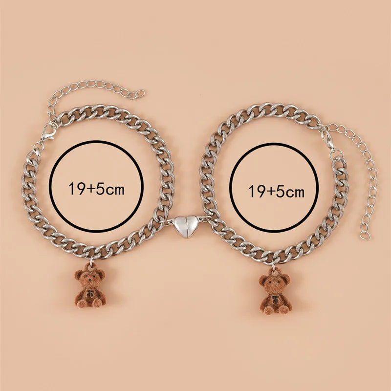 Silbernes Fußkettchen mit Herzanhänger, Teddybär - Friends-Armband