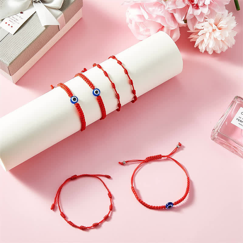 Carmiora 4-teiliges Evil Eye Seven Knot Red String Schutzarmband