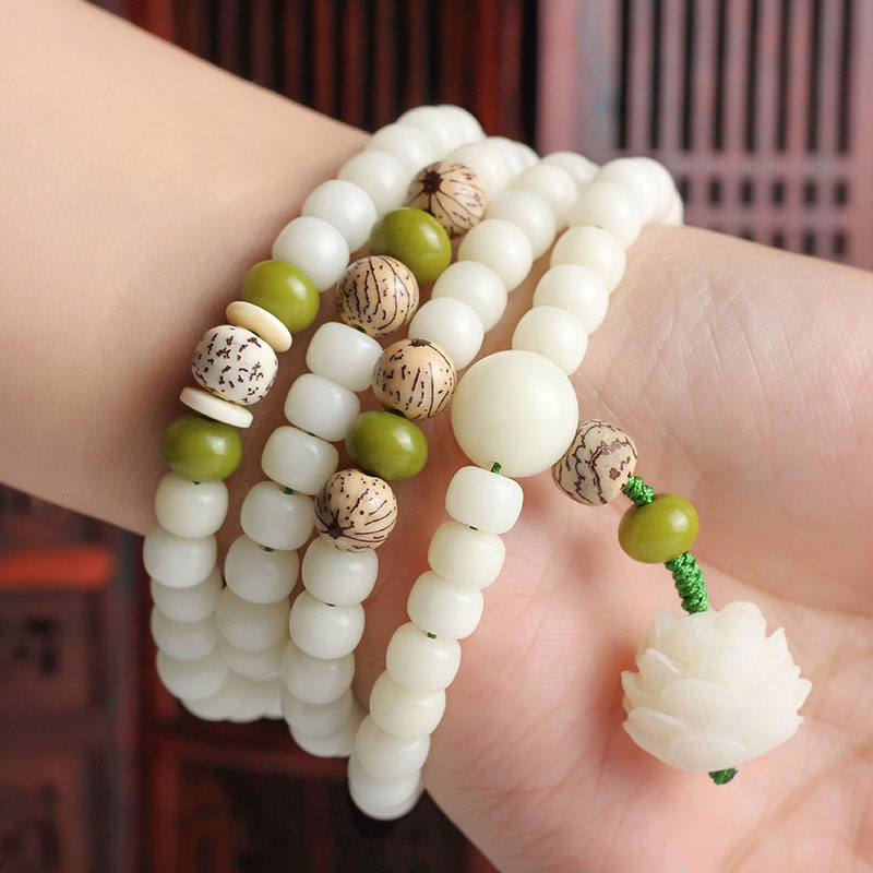 Carmiora White Jade Bodhi Lotus Mala Harmony Halskette Armband