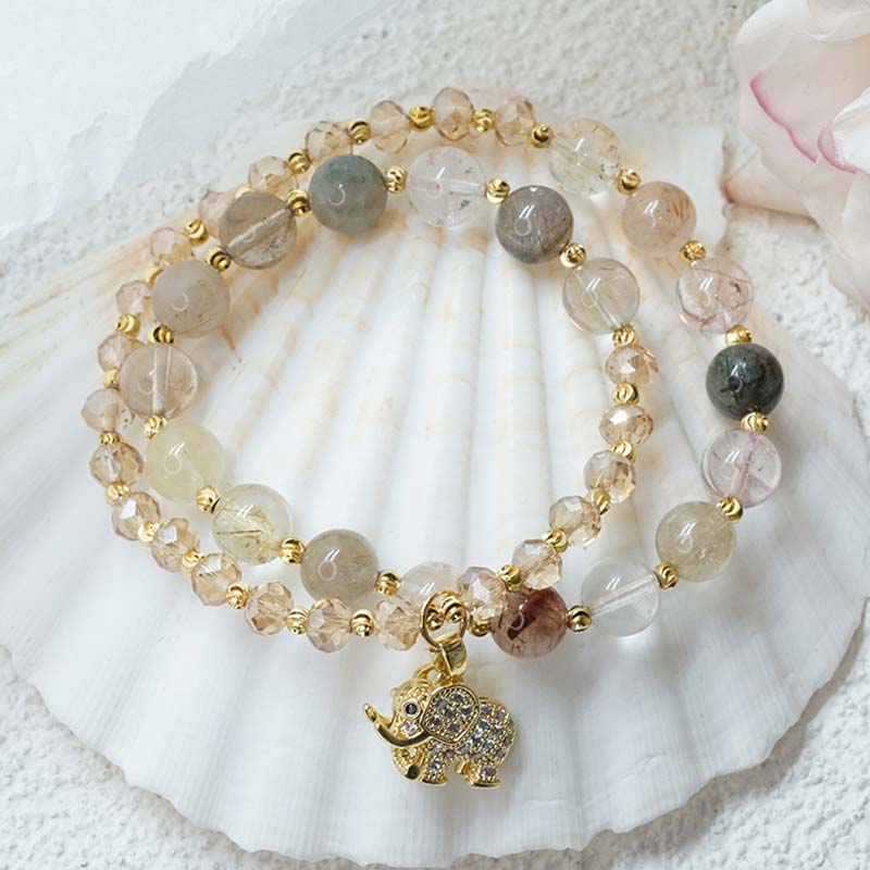 Carmiora Rosenquarz-Elefant-Heilenergie-Charm-Armband