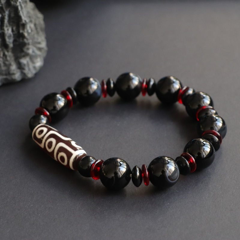 Carmiora Black Onyx Nine-Eye Dzi Bead Wealth Protection Armband