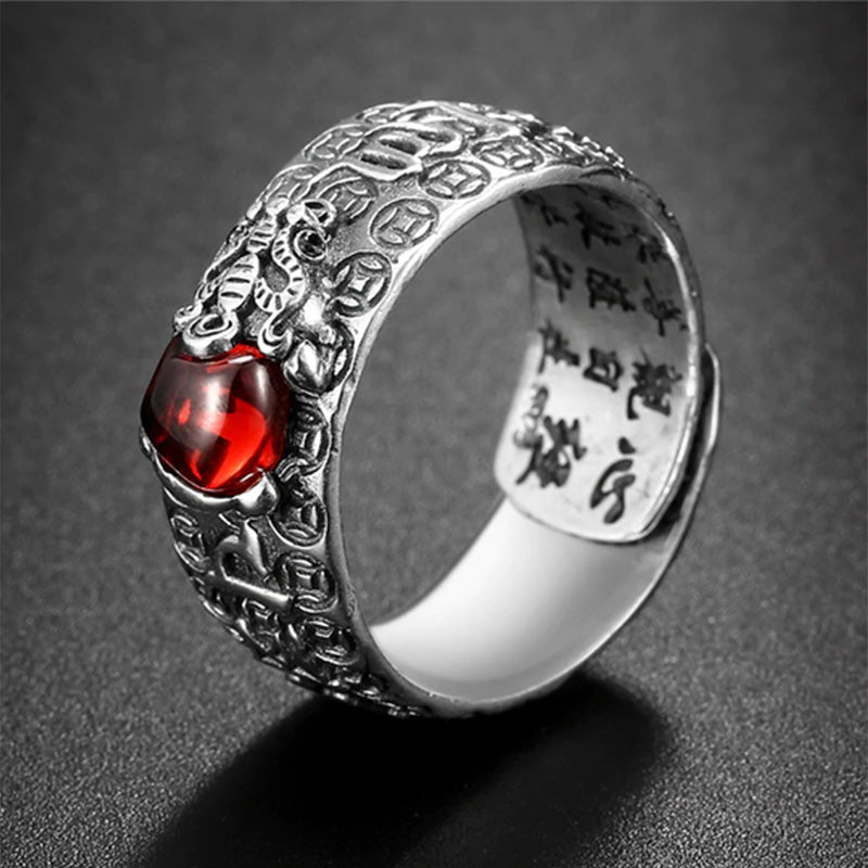 Carmiora FengShui PiXiu Roter Granat-Reichtumsring