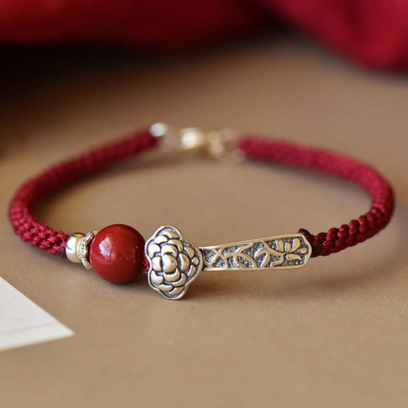 Carmiora 925 Sterling Silber Zinnober-Segen-Schnurarmband