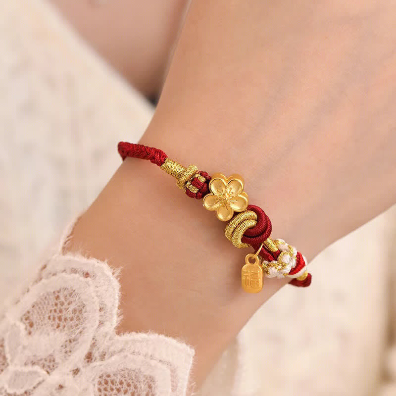 Carmiora Pfirsichblüten-Glücksbringer-Armband mit roter Schnur