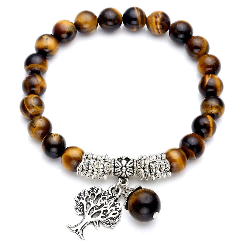 Carmiora Stretch-Armband mit natürlichem Edelstein, Baum des Lebens, Glücksbringer