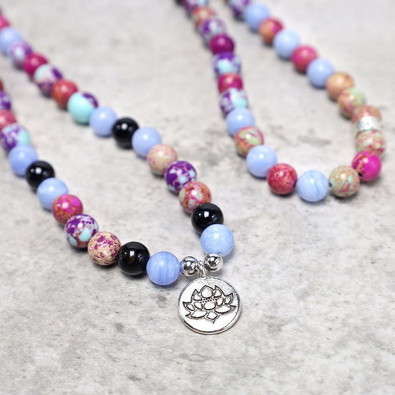 Carmiora Natural Purple Miano Lotus Mala aus echtem Stein