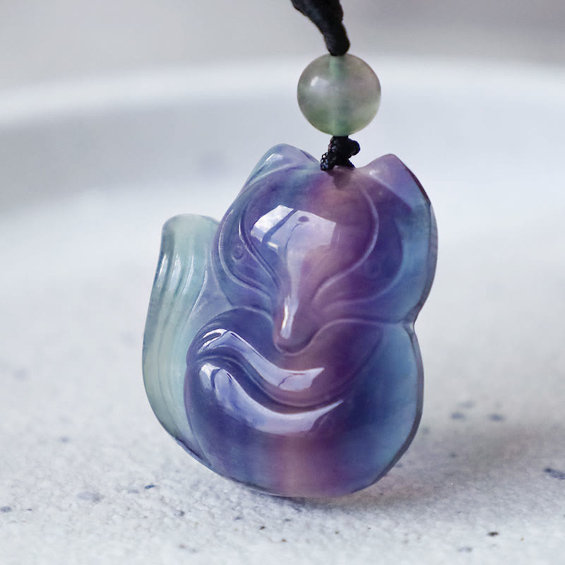 Carmiora Natürliche Fluorit-Goldglanz-Obsidian-Fuchs-Anhänger-Schutzhalskette