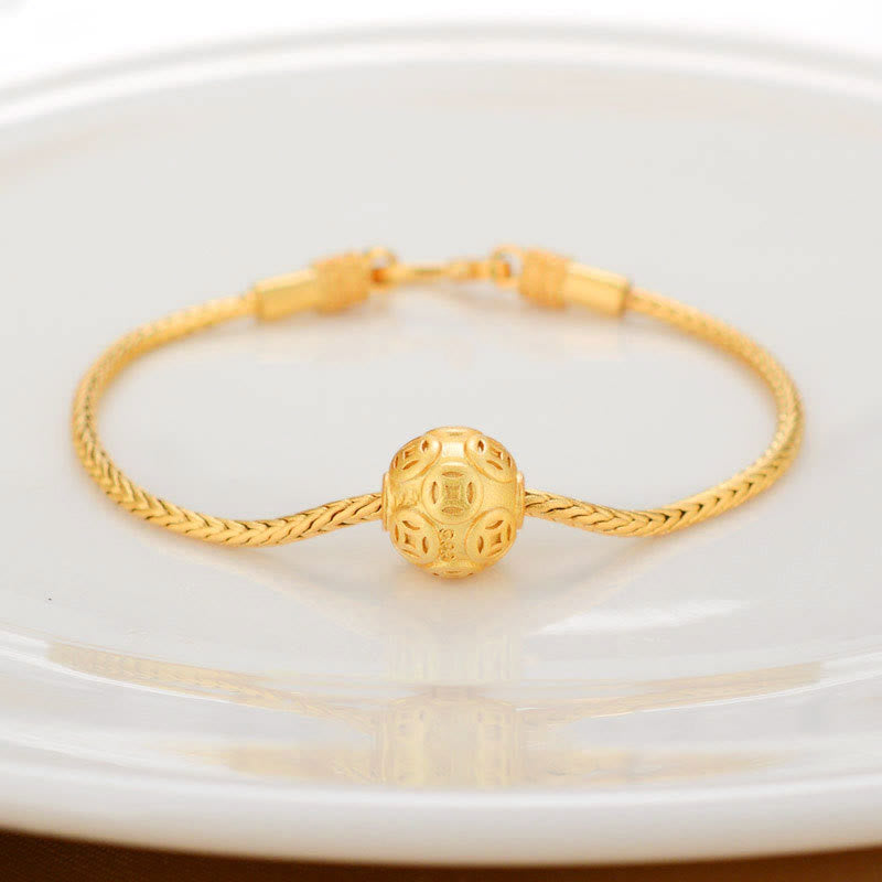 Carmiora Tibetisches 18K Gold Om Mani Padme Hum Lucky Koi Fish Fu Charakter Barren Kupfermünze Friedensarmband