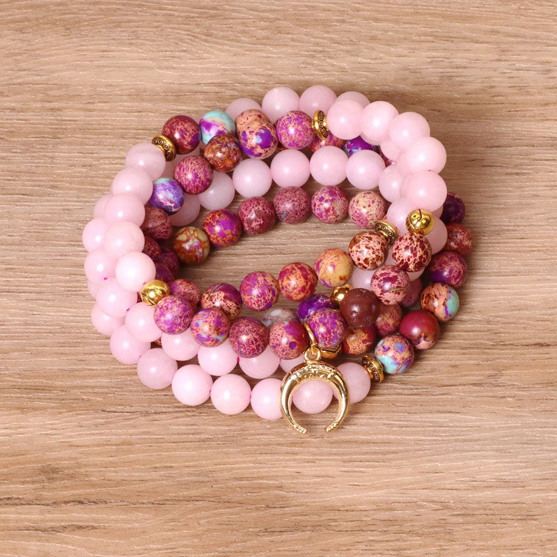 Carmiora 108 Perlen Miano echtes rosa Kristall-Mala-Heilarmband