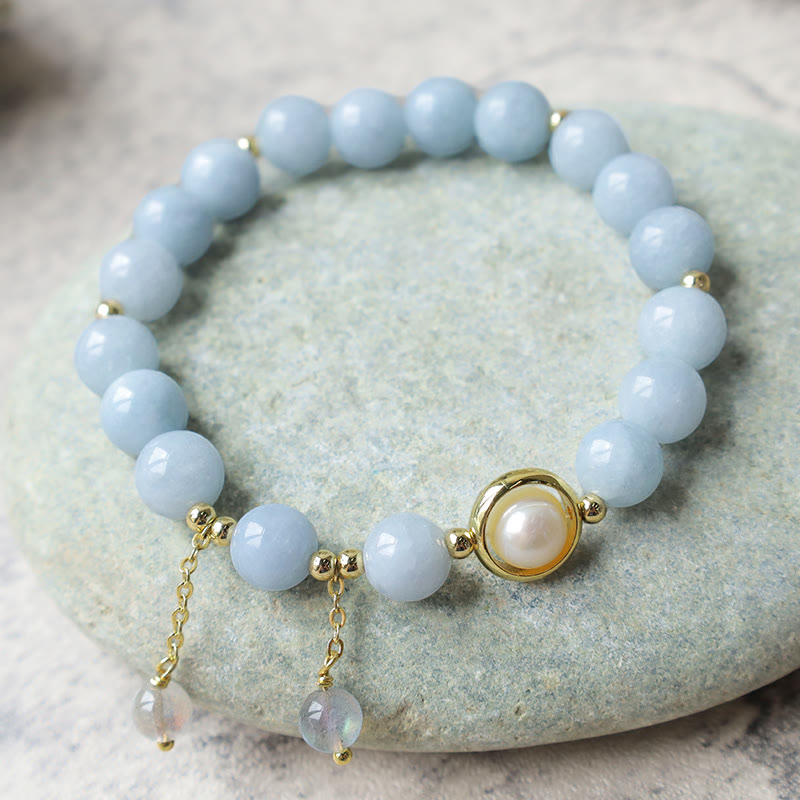Carmiora Aquamarin-Perlen-Heilmondstein-Perlen-Charm-Armband