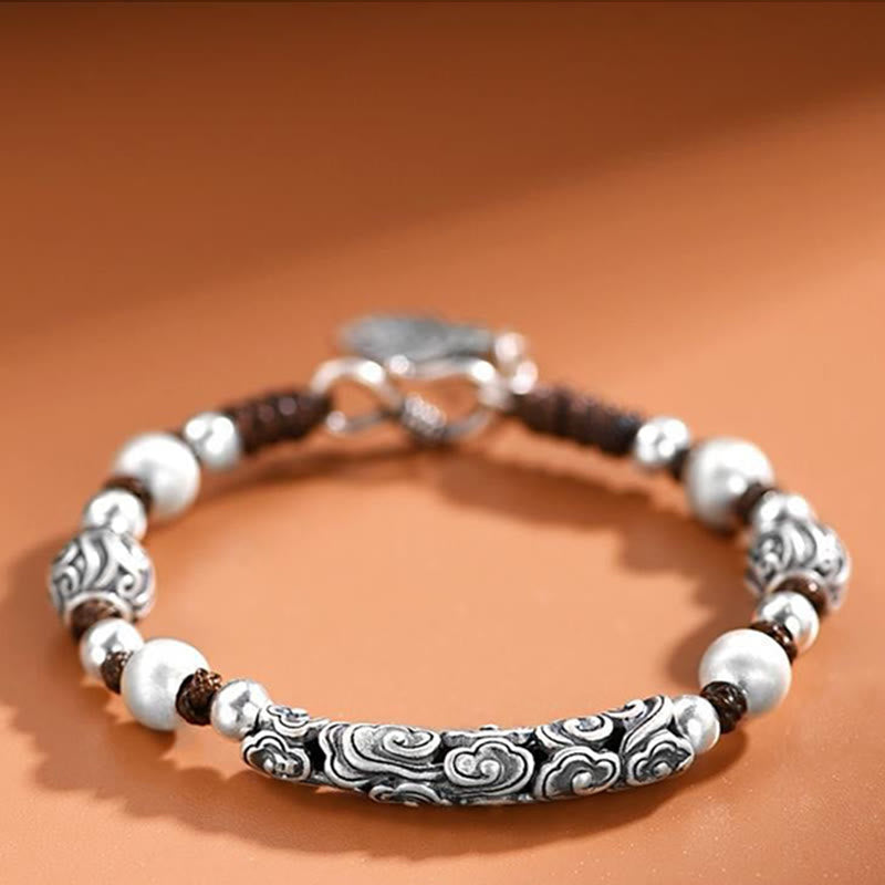 Carmiora Tibet handgefertigtes Kupfer 999 Sterling Silber Glückswolken-Reichtum-Schnur-Armband