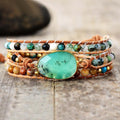3-lagiges Wickelarmband mit blau-grünen Perlen