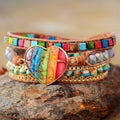 3-lagiges spirituelles Chakra-Armband mit Herz-Akzent