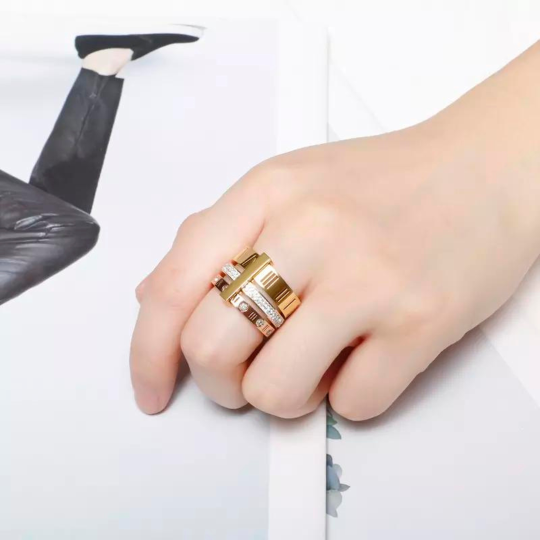 3-fach gestapelter römischer Zirkonia-Drehring