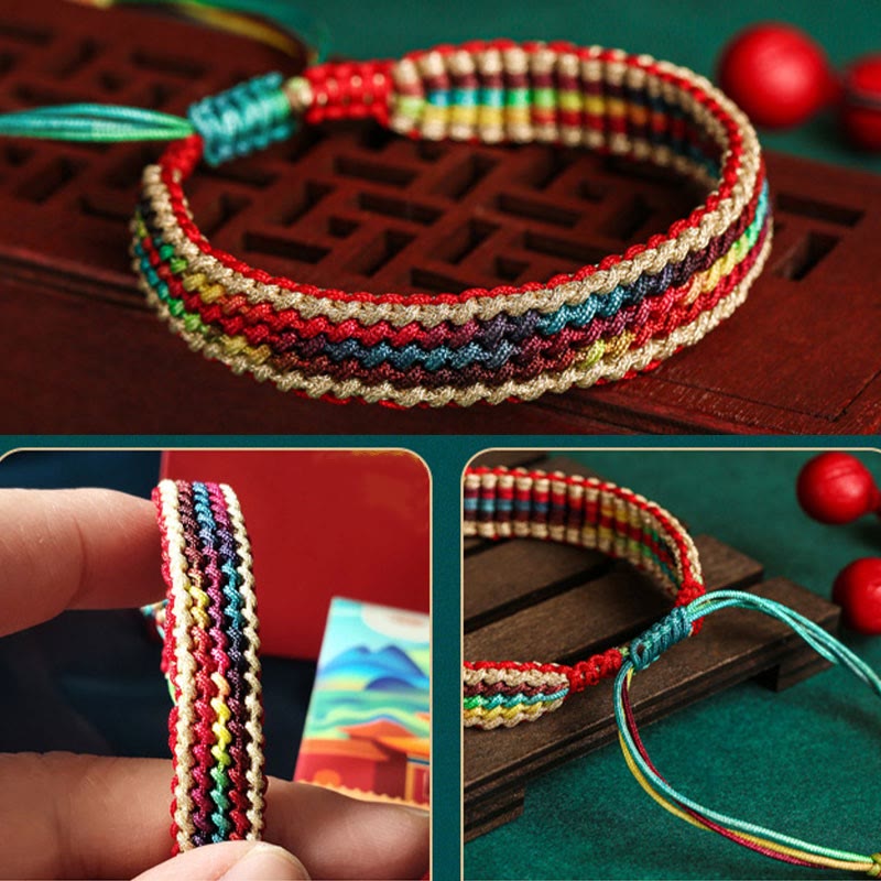 Carmiora Tibet Handgefertigtes, regenbogenfarbenes, geflochtenes Schutzarmband