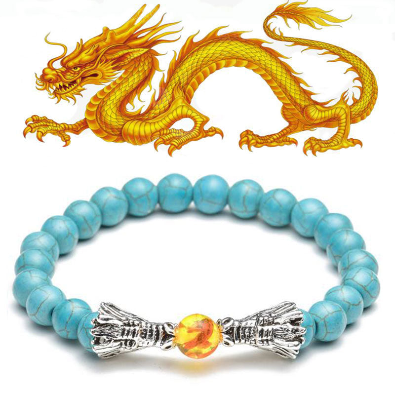 Carmiora Weiß Türkis Lava Rock Dragon Blessing Perlenarmband
