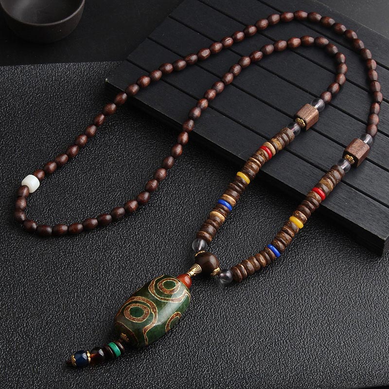 Carmiora Türkis Dzi Perlen Gebetsmühle Wenge Holz Meditation Halskette