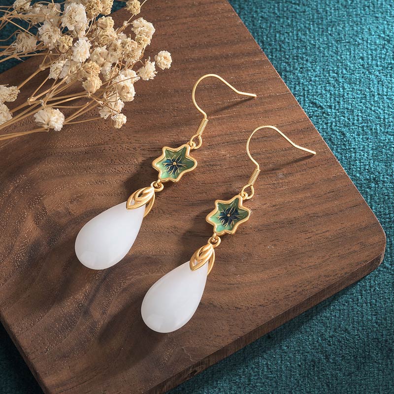 Carmiora FengShui Glücks-Tropfenohrringe aus weißer Jade