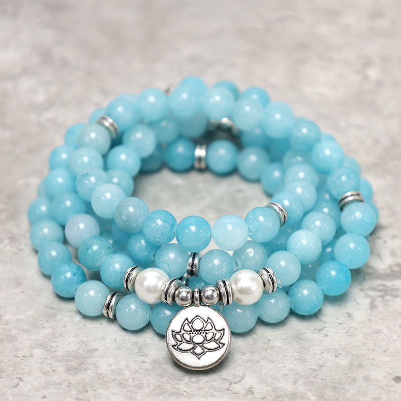 Carmiora natürliches Amazonit-Heilungs-Lotus-Mala-Armband
