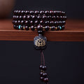 Carmiora 108 Mala-Perlen, tibetisches kleines Blatt, rotes Sandelholz, Lotus-Balance-Armband