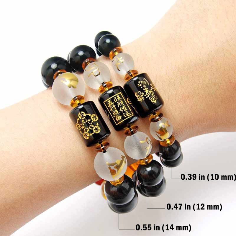 Carmiora Chinesisches Sternzeichen Feng Shui Obsidian Fünf-Elemente-Armband Reichtum Porsperity