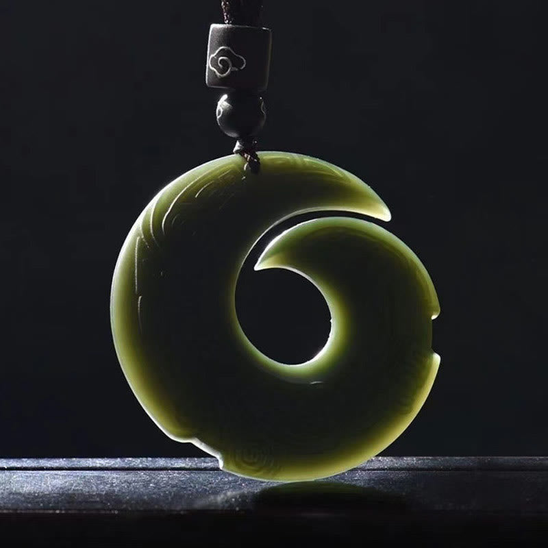 Carmiora One's Luck Improves Design Patern Hetian Cyan Jade Friedensschnalle Glück Halskette Anhänger