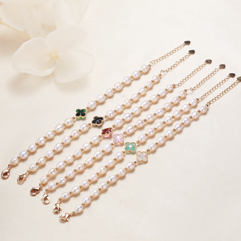Carmiora Pearl Vierblättriges Kleeblatt-Reichtumskettenarmband