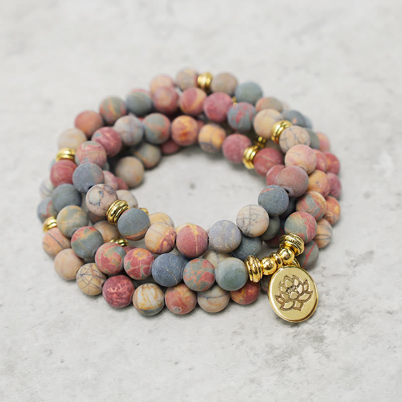 Carmiora 108 Mala Perlen Picasso Jaspis Stein Mut Energie Armband
