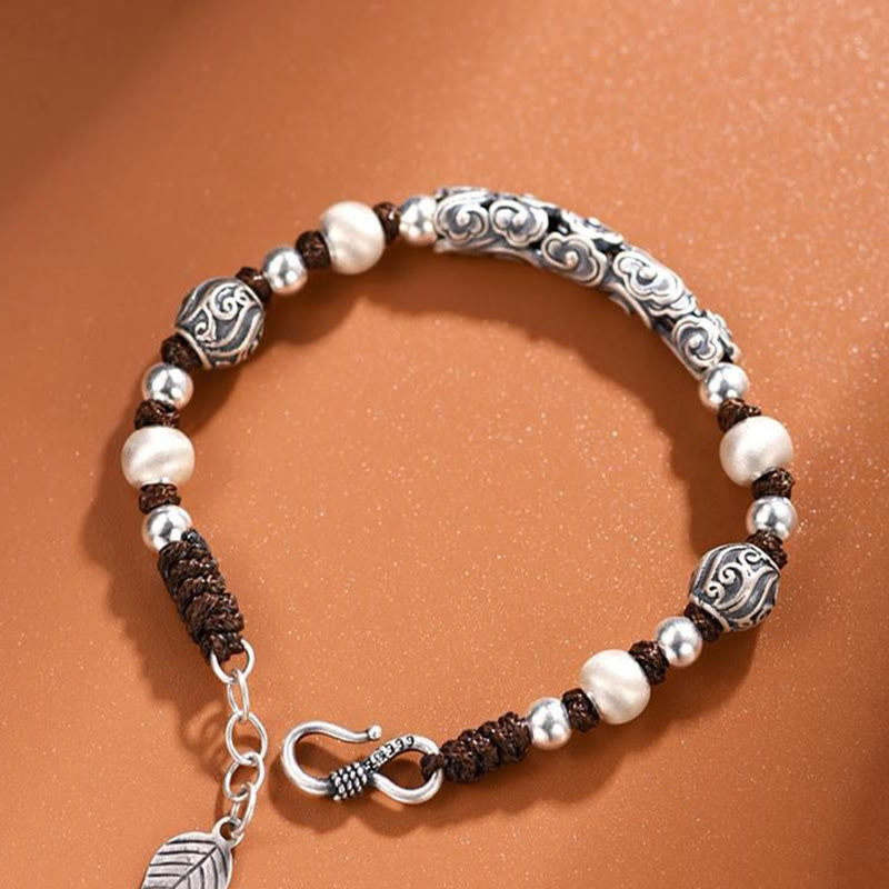 Carmiora Tibet handgefertigtes Kupfer 999 Sterling Silber Glückswolken-Reichtum-Schnur-Armband