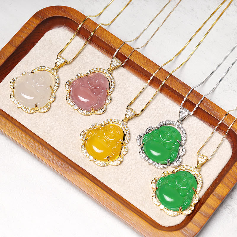 Carmiora Glücksbringer-Halskette mit lachendem Buddha