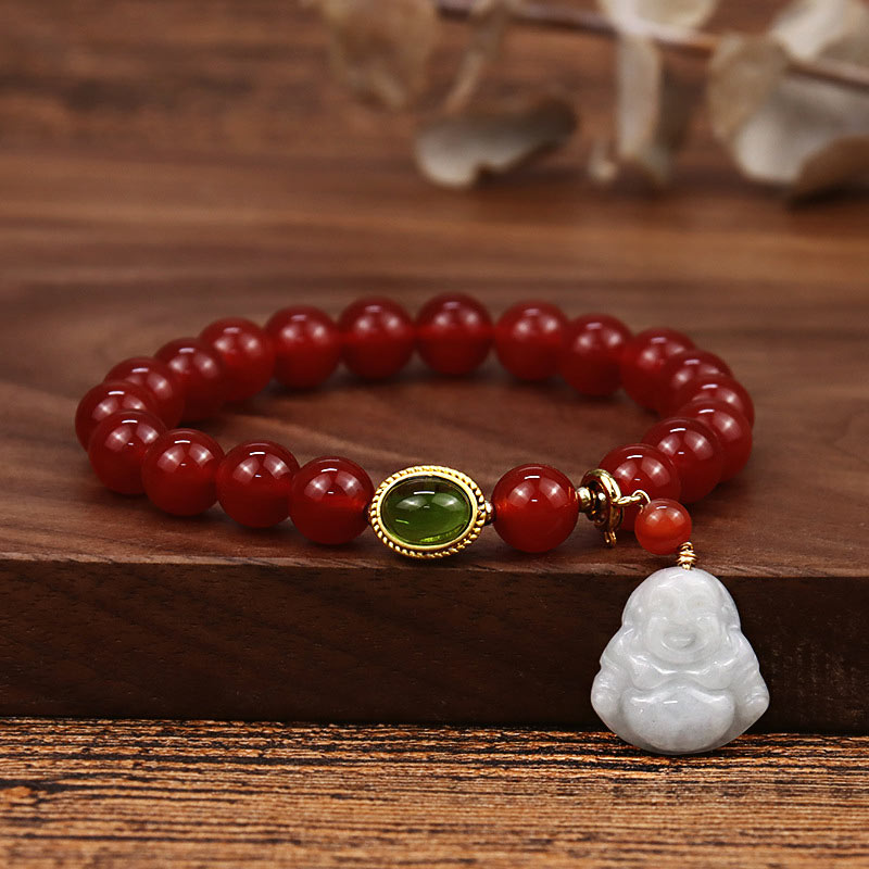 Carmiora Buddha-Erfolgsarmband aus natürlichem rotem Achat
