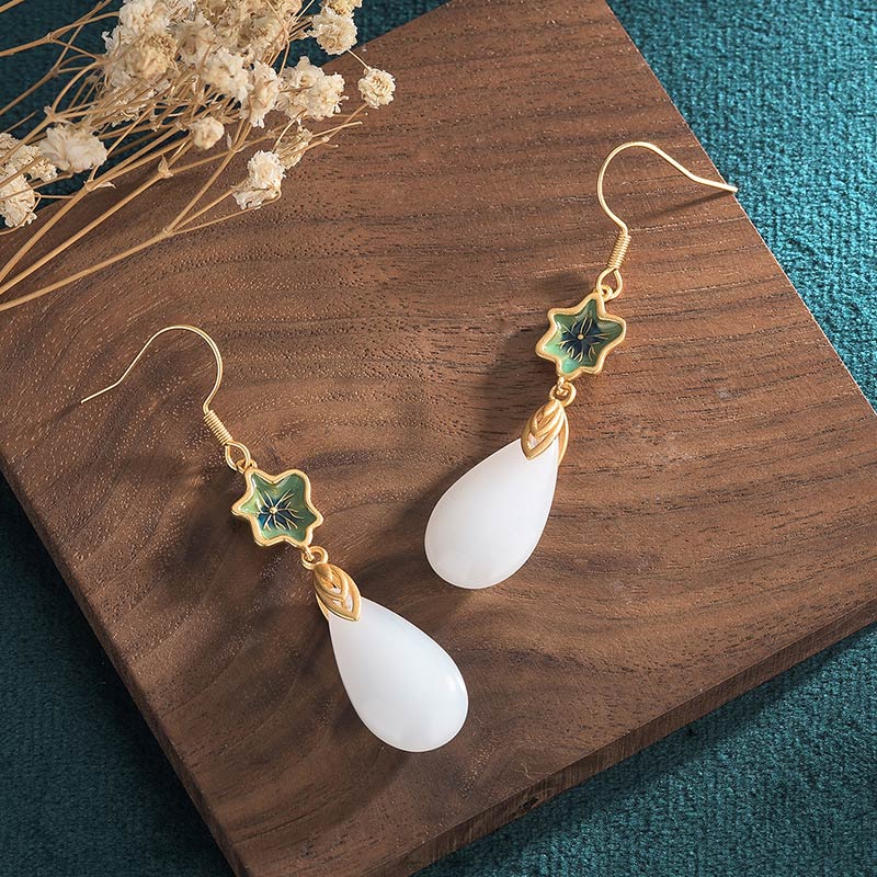 Carmiora FengShui Glücks-Tropfenohrringe aus weißer Jade