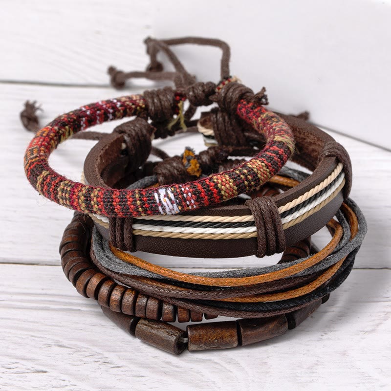 Carmiora Wrap Hanfschnüre Holzperlen Lederarmband