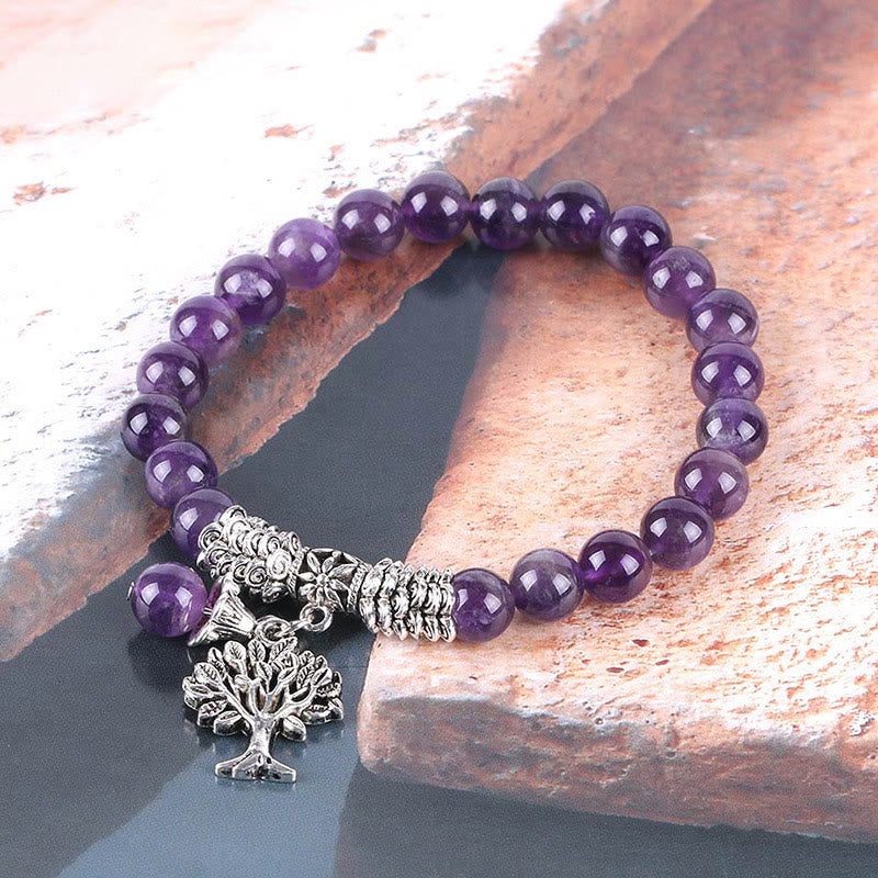 Carmiora Stretch-Armband mit natürlichem Edelstein, Baum des Lebens, Glücksbringer