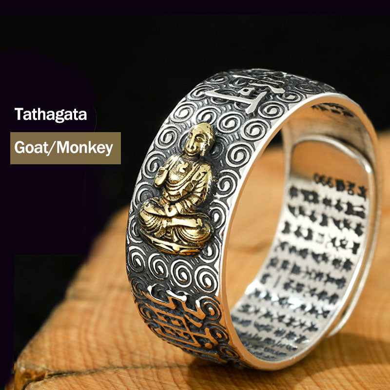 Carmiora Chinesischer Sternzeichen-Natal-Buddha-Reichtum-Glück-verstellbarer Ring
