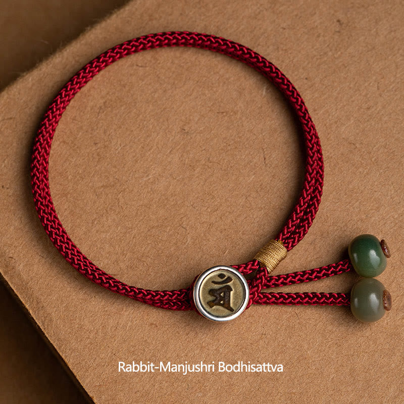 Carmiora 925 Sterling Silber handgefertigtes chinesisches Sternzeichen Natal Buddha Cyan Bodhi Samenschutz geflochtenes rotes Schnurarmband