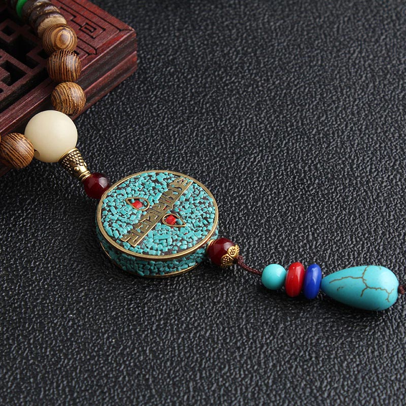 Carmiora Türkis Dzi Perlen Gebetsmühle Wenge Holz Meditation Halskette