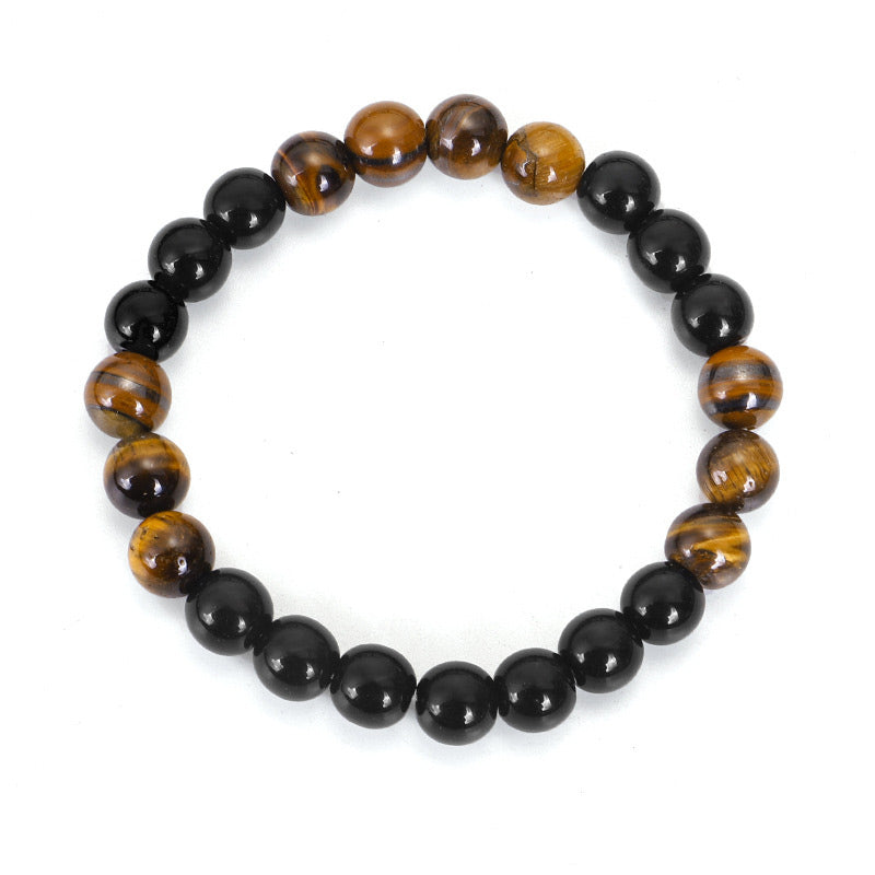 Carmiora Tibetisches schwarzes Onyx-Tigeraugenschutz-Halsketten-Mala-Set