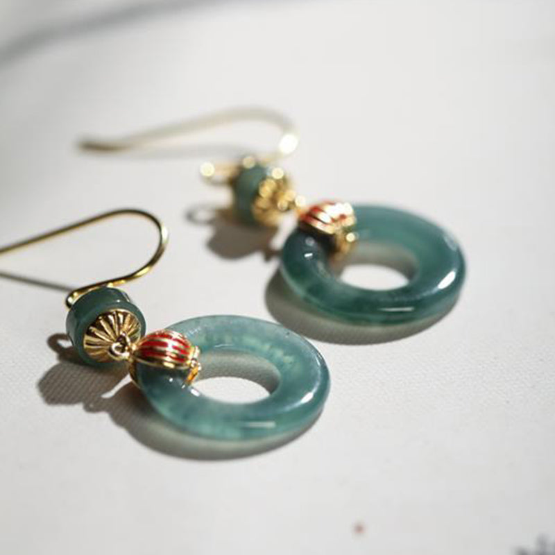 Carmiora Cyan Jade Laterne Kupfer Glück Tropfen Ohrringe