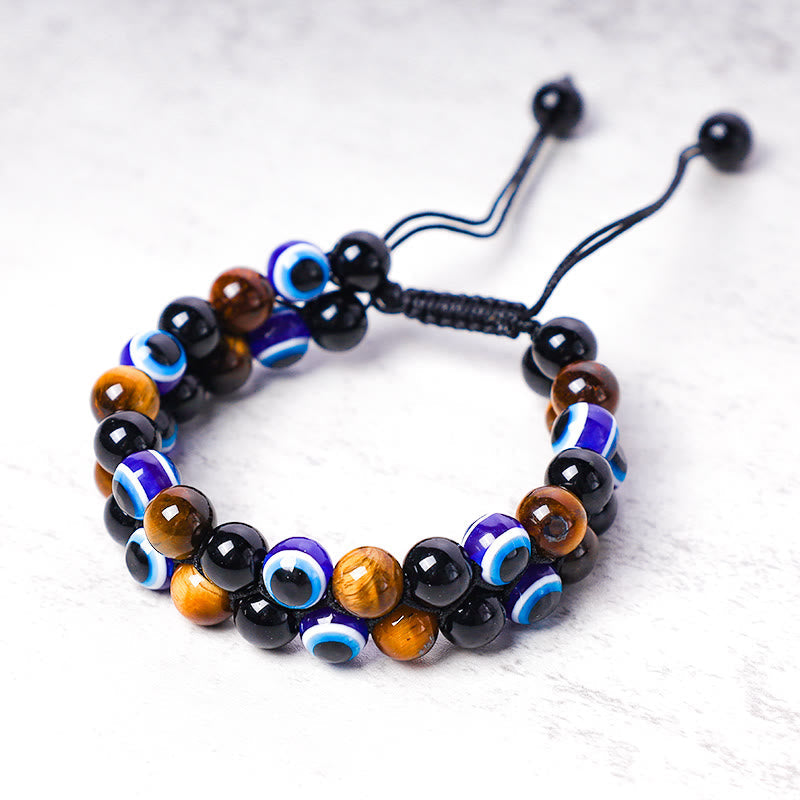 Carmiora Evil Eye Hämatit Tigerauge Schutz Perlenarmband