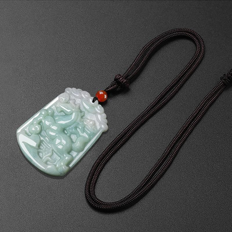 Carmiora natürliche Jade 12 chinesische Sternzeichen Fülle Amulett Anhänger Halskette