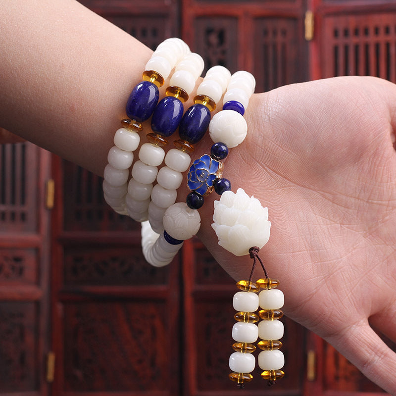 Carmiora White Bodhi Seed Mala 108 Perlen Glücksarmband