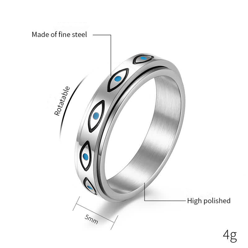 Carmiora Evil Eye Calm Protection Drehbarer Ring aus Titanstahl